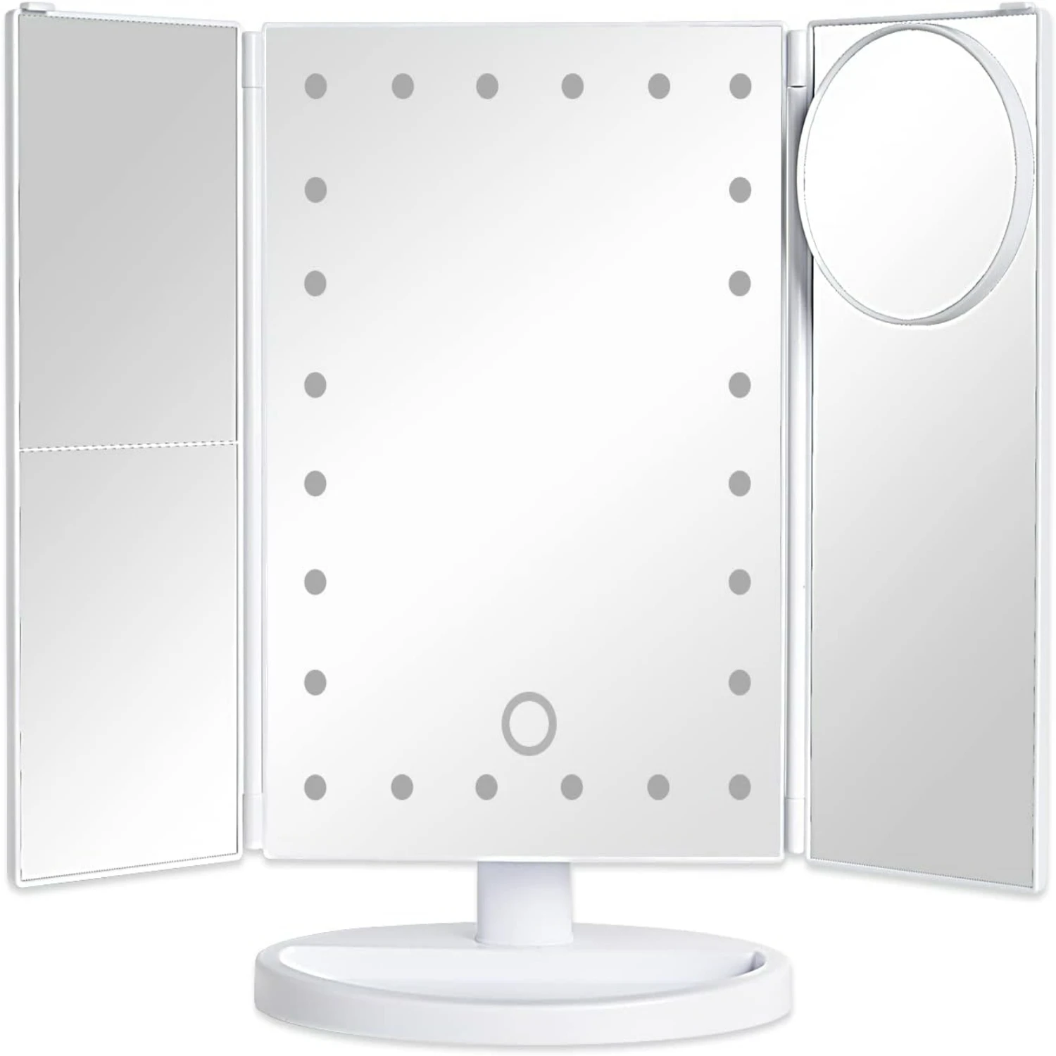 Портативное дорожное тройное косметическое зеркало со светодиодной подсветкой