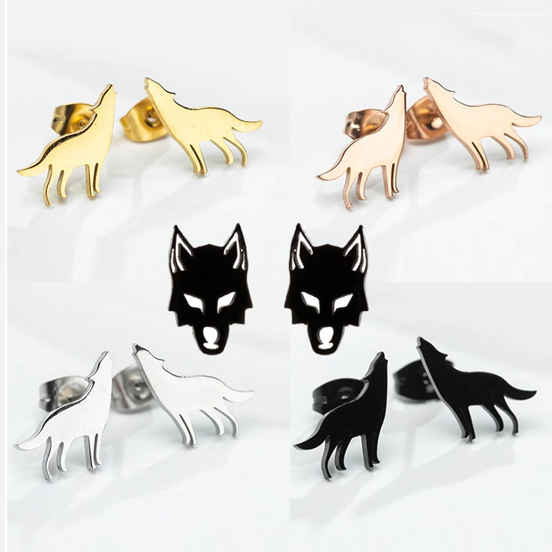 

Stainless Steel Stud Earring Wolf Earrings For Women Mens Party Jewelry Gifts Cерьги Aretes De Mujer Modernos