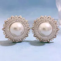 Valuable Pearl Diamond Stud Earring 925 Sterling Silver Engagement Wedding Earrings for women Bridal Party Jewelry Gift