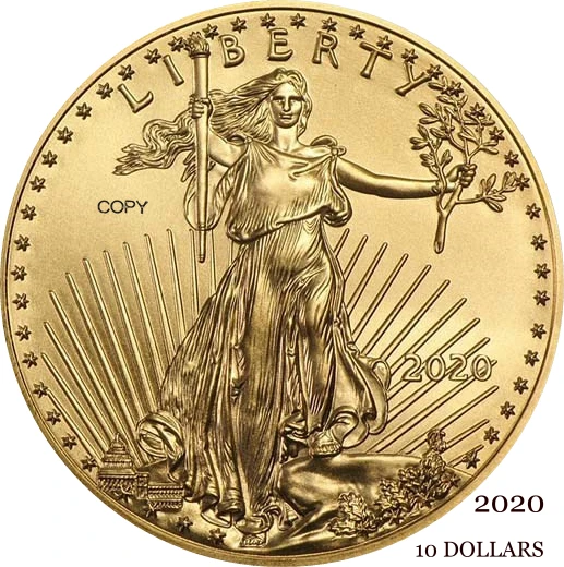 

United States US 2020 10 Ten Dollars Quarter Ounce American Gold Eagle Bullion Coinage USA Liberty Gold Brass Metal Copy Coin