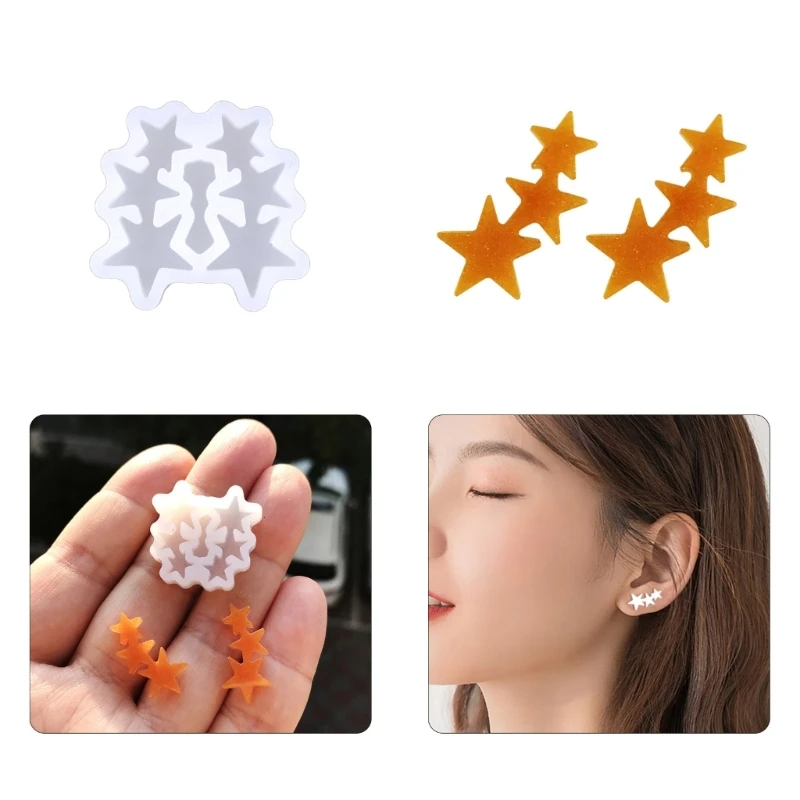 R3MC Ear Studs Silicone Molds for Resin Star Earrings Mold for DIY Jewelry Making