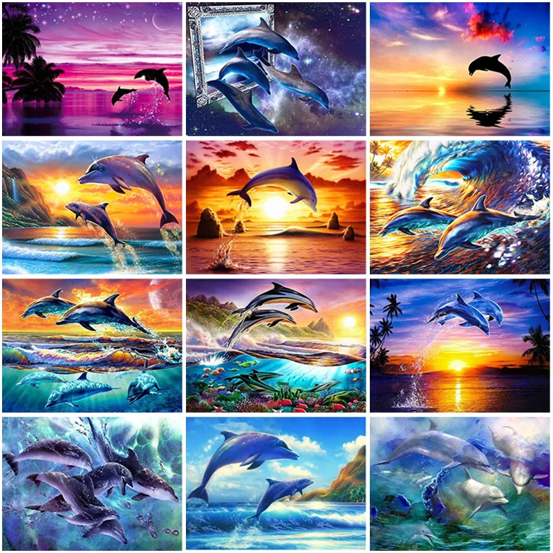 

Full Square Round Drill 5D DIY Diamond Painting Dolphin Diamond Embroidery Cross Stitch Animal Rhinestone Mosaic Home Decor Gift