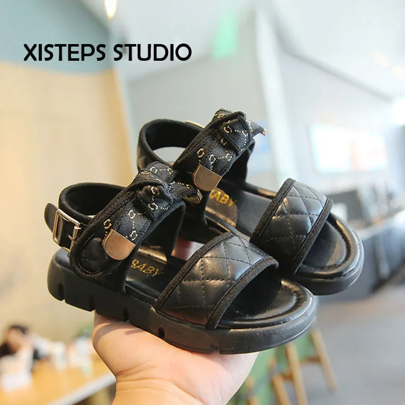 XISTEPS 2023 Summer Children Sandals Fashion Toddler Girl Shoes Black White Designer Sandals Kids Anti-slip Beach Sandals