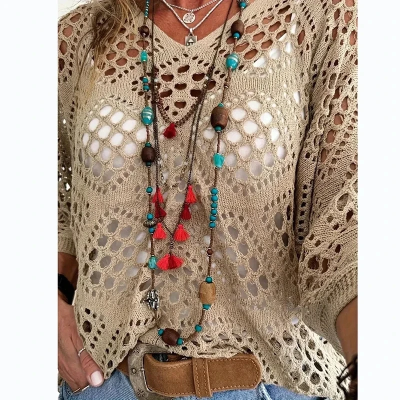 WYUIT Однотонный вязаный свитер из хлопка и полиэстера