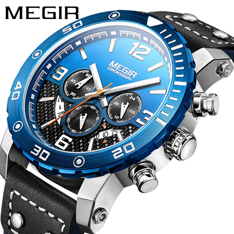 

2022 New Men's Quartz Watches Luxury Sport Chronograph 3Bar Waterproof Leather Strap Watch for Men wristwatches Montre Homme
