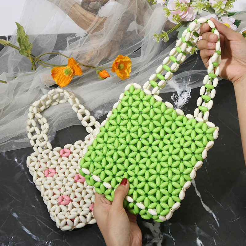 

Fashion Pearl Handbag Hollow Out DIY Beaded Women's Cute Korean Messenger Bag Beads Weaving Dinner Party Bag Jewelry Accessories