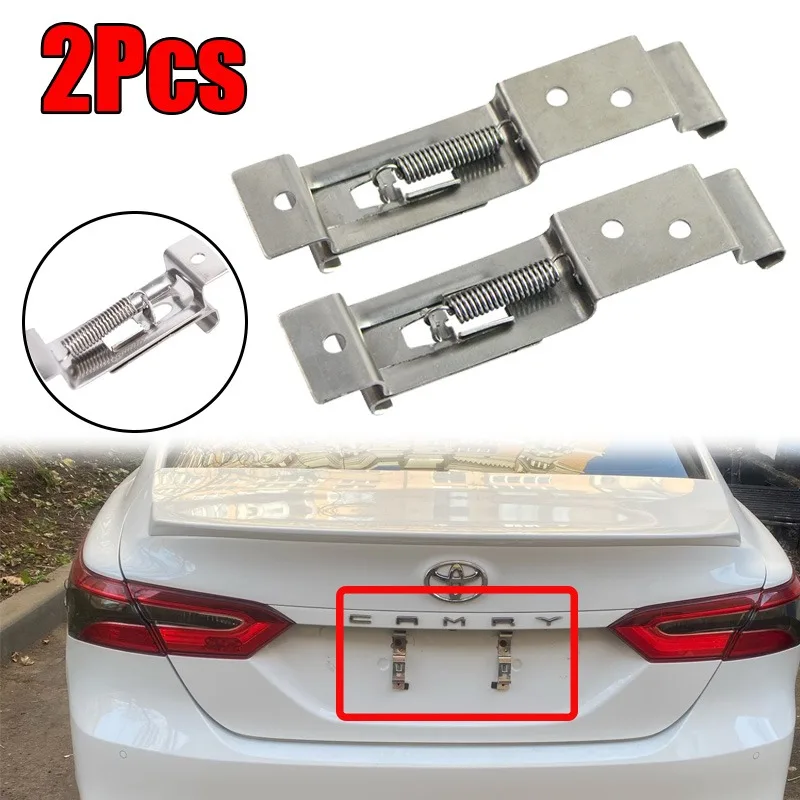 

2Pcs Car License Plate Spring Loaded Stainless Steel Bracket Car Frame Holder Clamps Trailer Number Plate Clips Auto Accessories