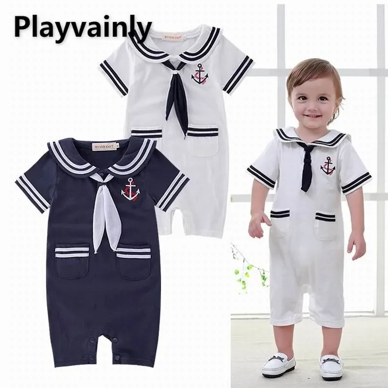 Летний хлопковый комбинезон для детей в консервативном стиле полосатый пуловер