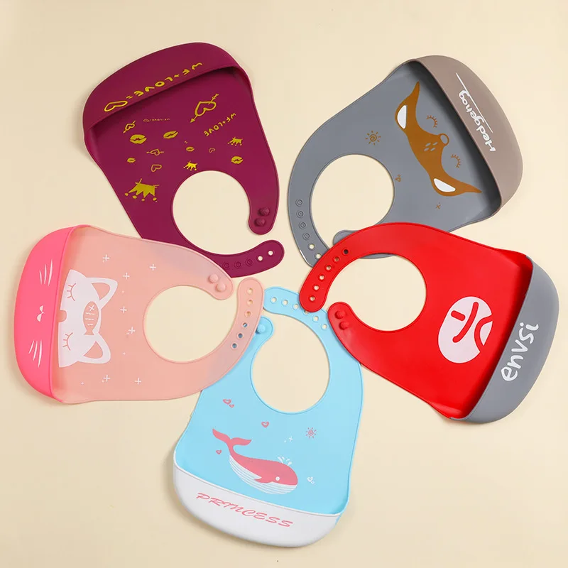 

Silicone Baby Bib Cute Cartoon Print Bibs for Baby Waterproof Adjustable Soft Silicone Bib for Baby Kids Girl Boy Feeding Stuff