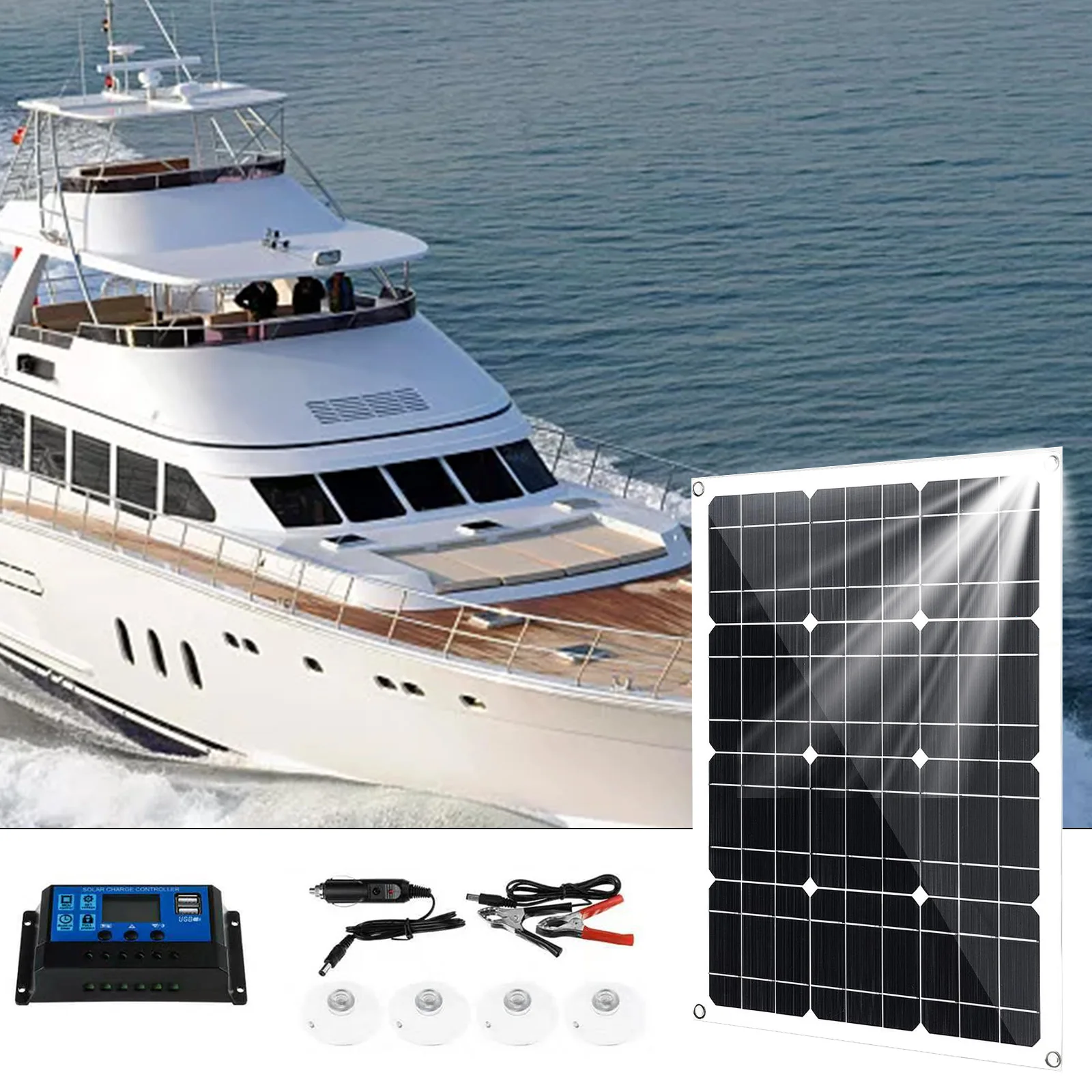 

30W Solar Panel 12V Solar Panel Kits 10A Solar Charge Controller Battery Clip Charger Adapters High Efficiency