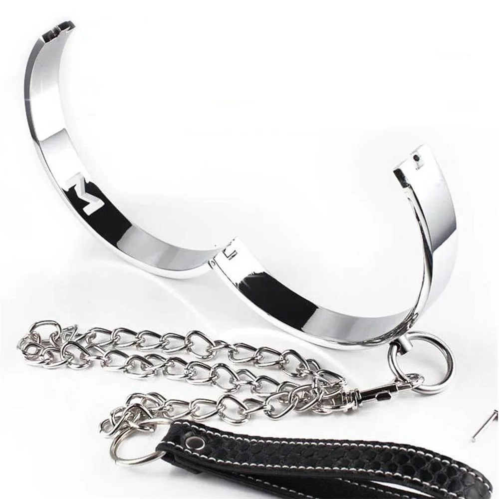 

Stainless Steel Lockable Neck Collar Choker Necklace Padded Bdsm Bondage Restraints Choking Ring Slave Fetish SM Games Sex Toys