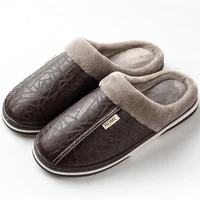 mens slippers indoor leather winter waterproof warm home fur lady slippers mens couples shoes large size zapatos de hombre