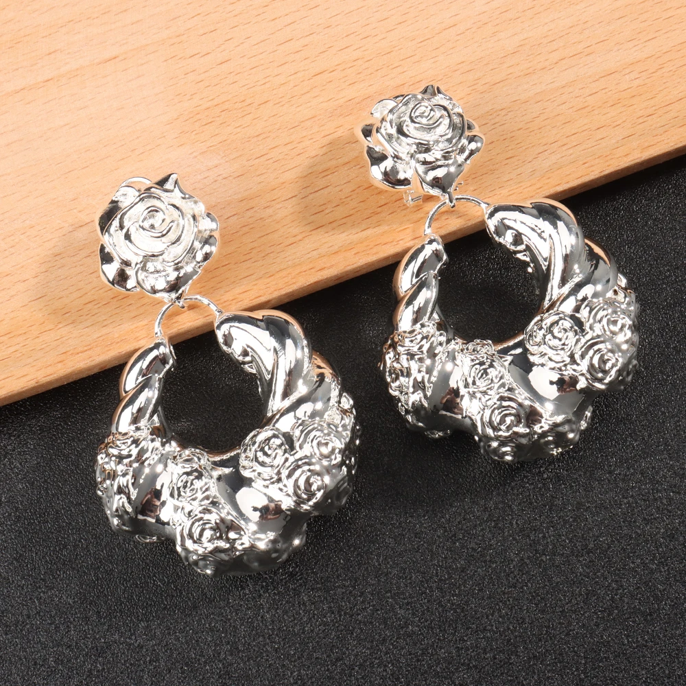 

Big Piercings Earrings Silver Color Copper New Dubai Trendy Exquisite Jewelry Luxury Party Wedding Daily Earrings for Women