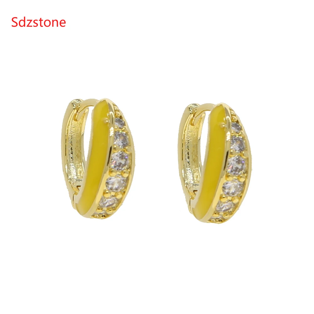 

Gold Color Round Drop Color Enamel Earring for Women Trendy White Stones Hoop Earrings Ear Accessories Hot 2021