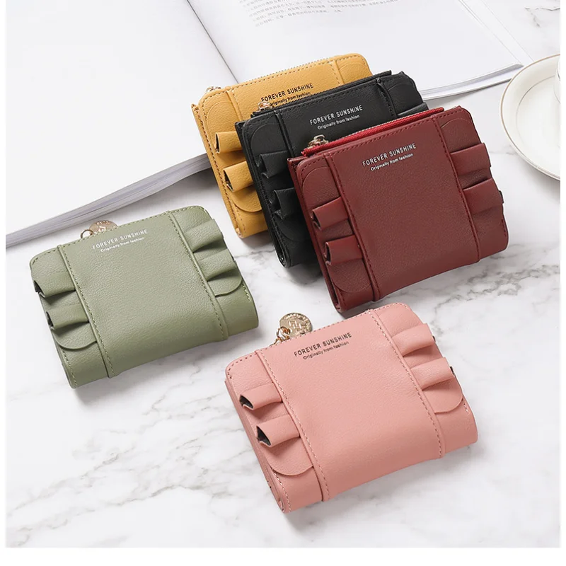 

Purse Female Short Solid Color Student Two Fold Zipper Buckle Coin Purse Cute Tassel Money Clip Female Purses for Women