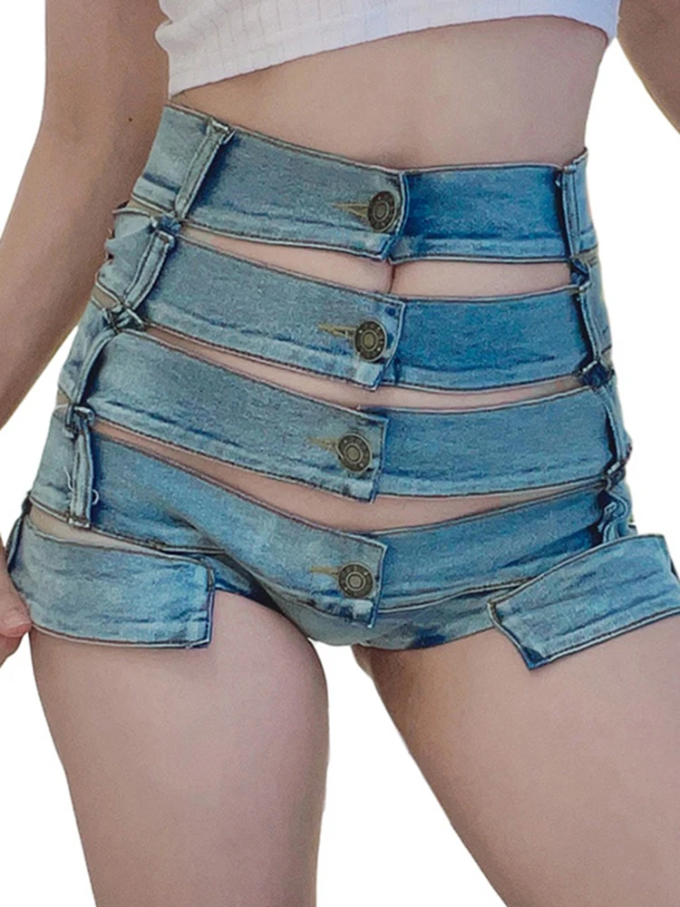 Women's summer 2023 new thin spring characters loose holes wearing hot pants and high waist denim shorts