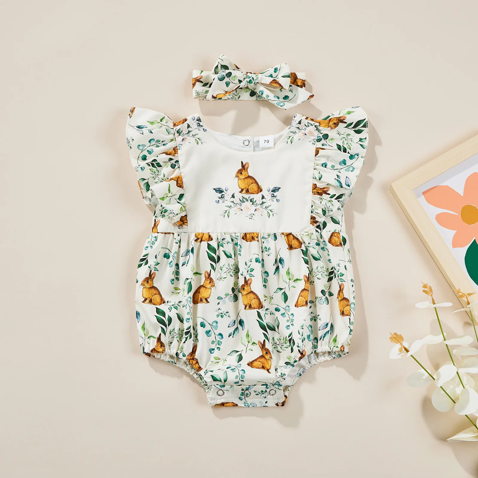 

Семейная одежда, Пасхальный костюм для новорожденных девочек, боди, комбинезоны с рюшами, Кроликом, принтом кролика