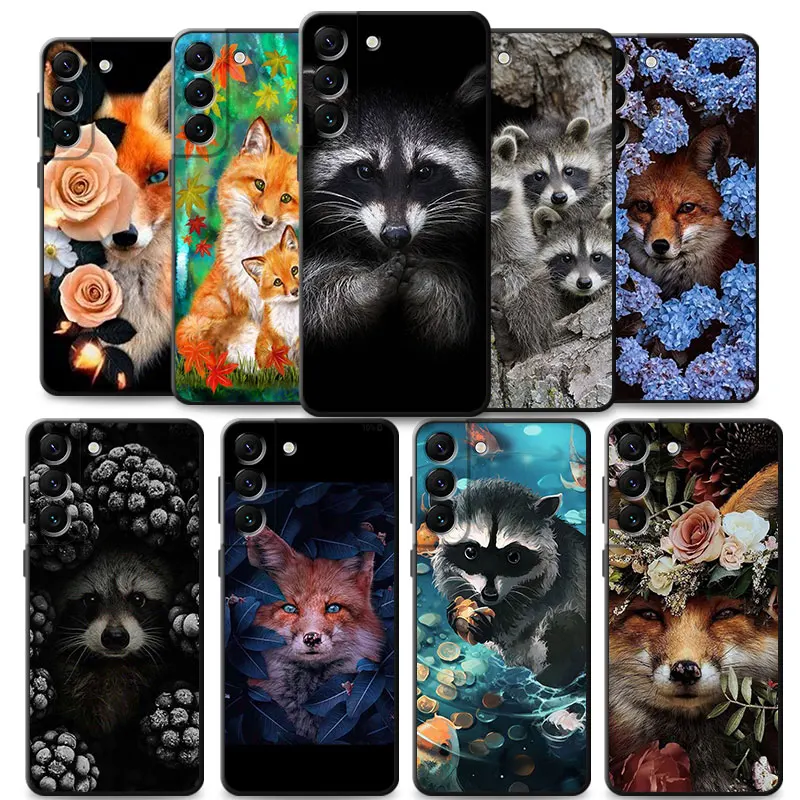 

Animal Raccoon Fox Flower Funda For Samsung Galaxy S23 S21 Plus S22 Ultra 5G S20 FE S8 S10e S10 Lite S7 Note 20 10 S9 S20FE Capa