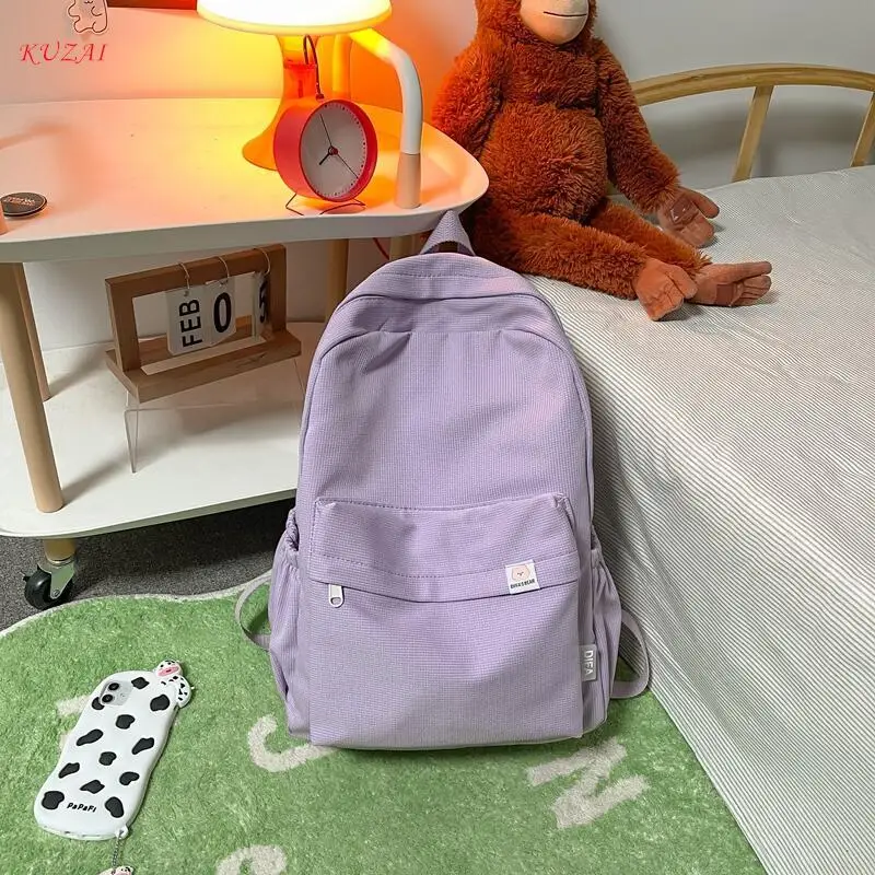 

KUZAI Soft Cotton Women Backpack Female Kawaii Bear Travel Bag Preppy Schoolbag for Teenage Girls Solid Color Bookbag Mochila