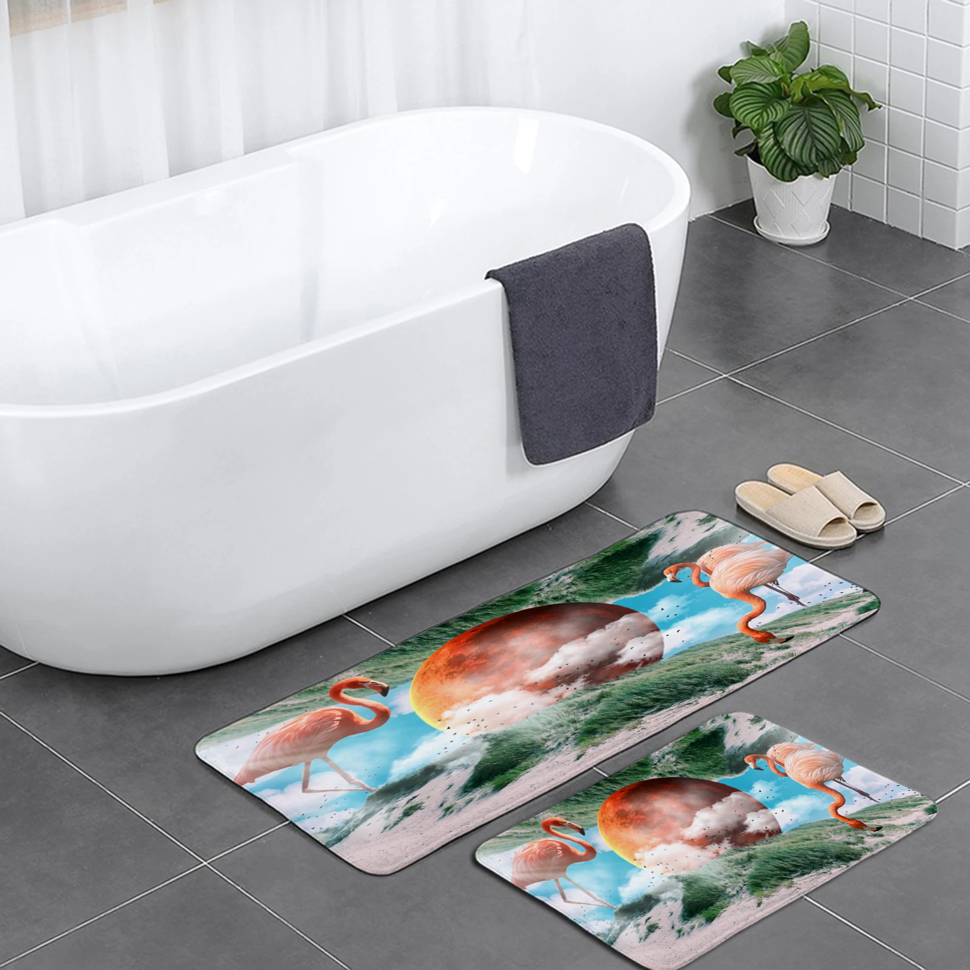 

Flamingo Camper Carpet Bathroom Entrance Doormat Bath Indoor Floor Rugs Absorbent Mat Anti-slip Kitchen Rug