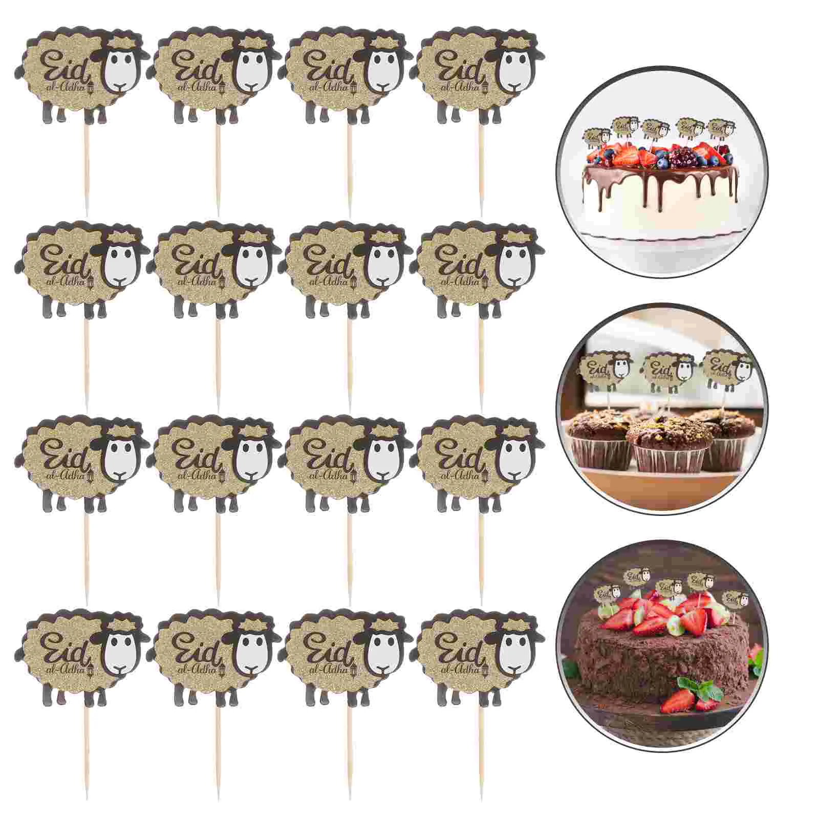 

24 Pcs Cake Decorative Props Eid Mubarak Picks Moon Decorations Day Farm Animals Cupcake Lamb Inserts Toppers Party Ornaments