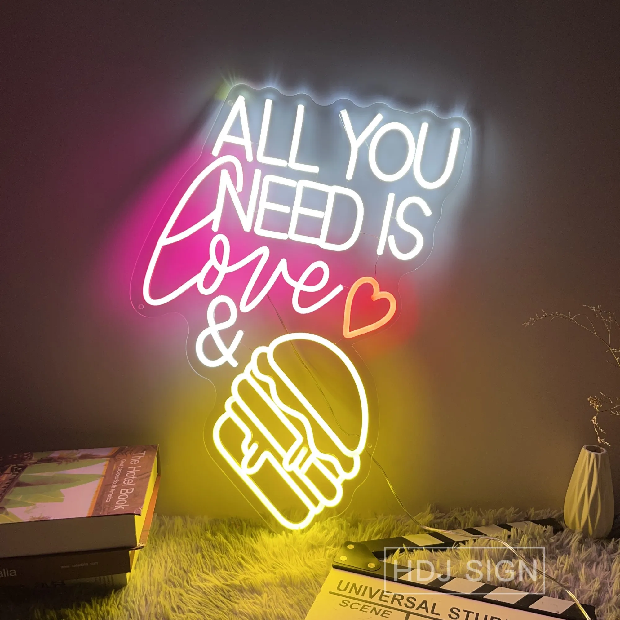 

Custom Neon Lightning All You Need Is Love Hamburger Personalize Neon Fexible Neons Lamp Light Sign For Restaurant Food Sign