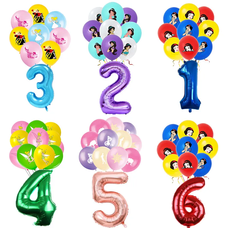 

Cartoon Disney Princess Snow White Jasmine Rapunzel Tinker Bell Alice Birthday Party Decoration Latex Aluminum Digital Balloon