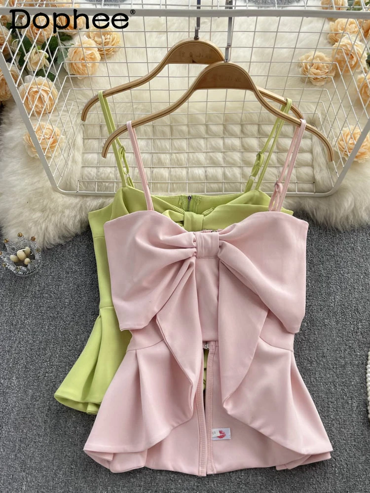 

Милая майка на бретельках с бантом, дизайнерская женская летняя сексуальная красивая майка без рукавов, топы для пляжного отдыха, ночного к...