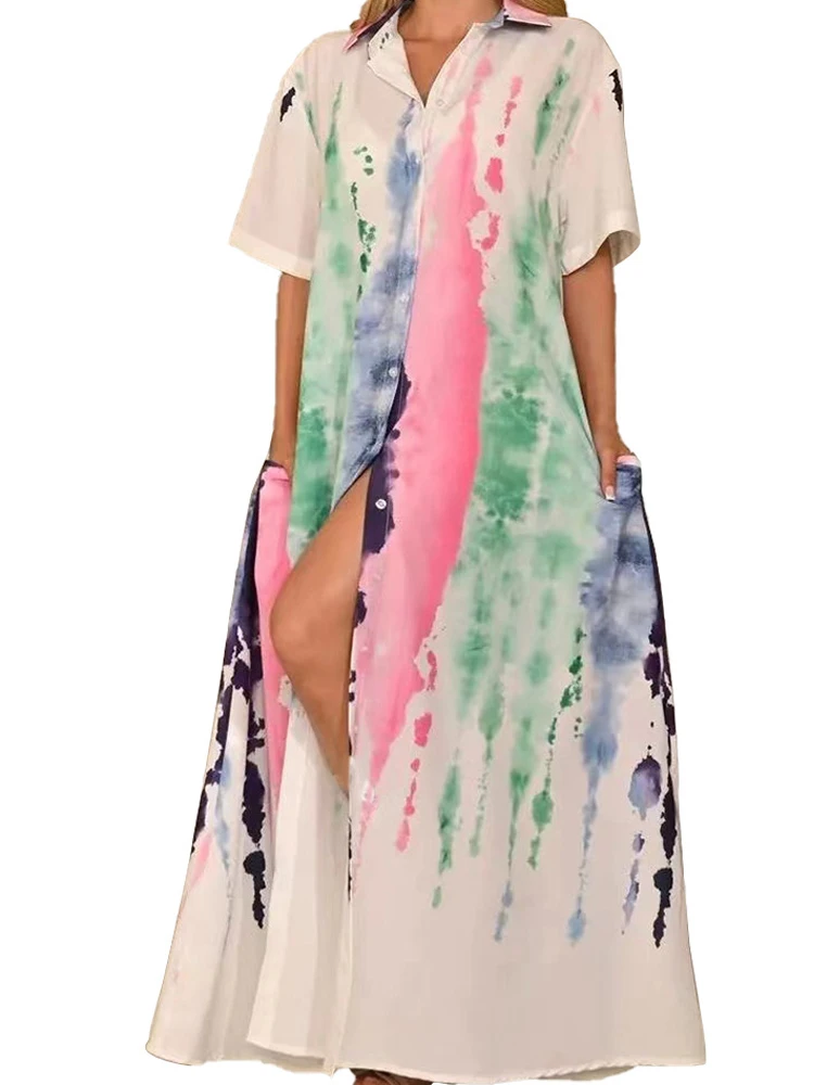 

Длинное платье-рубашка в африканском стиле, женское однобортное Свободное платье, африканская одежда, летнее Новое Африканское платье-макс...