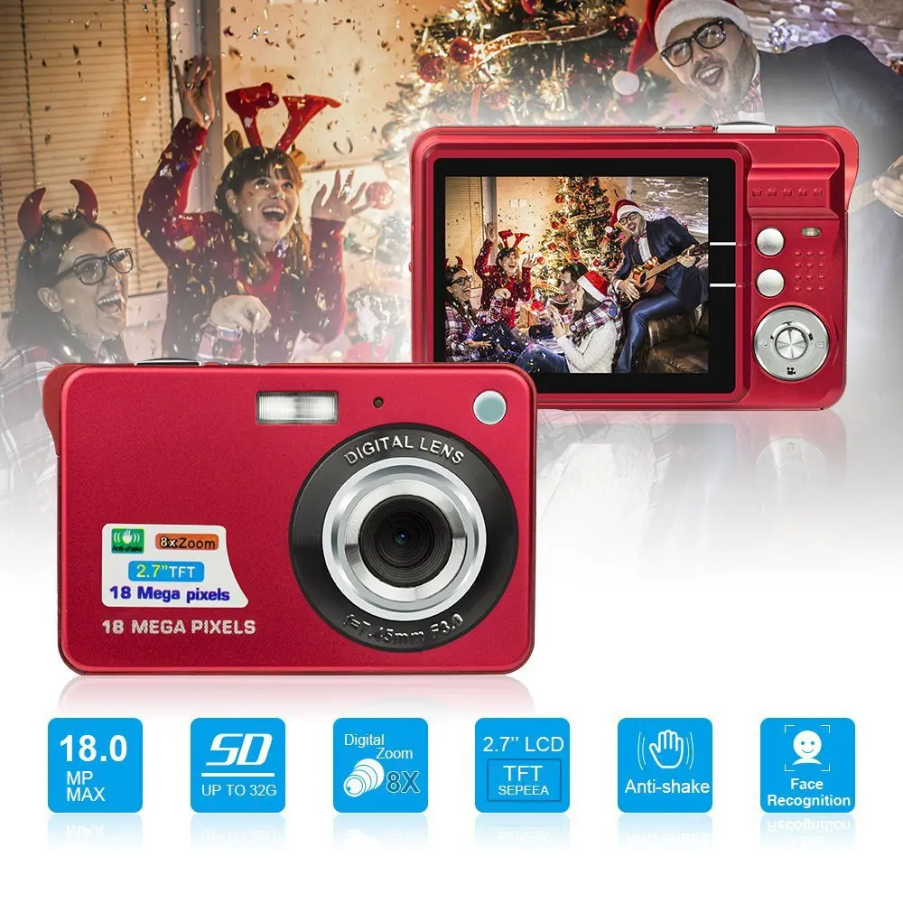 Миниатюрная фотокамера 18 МП HD, цифровая камера, портативная видеокамера с 8-кратным увеличением, 720P, видеокамера с защитой от тряски, видеозаписывающая камера