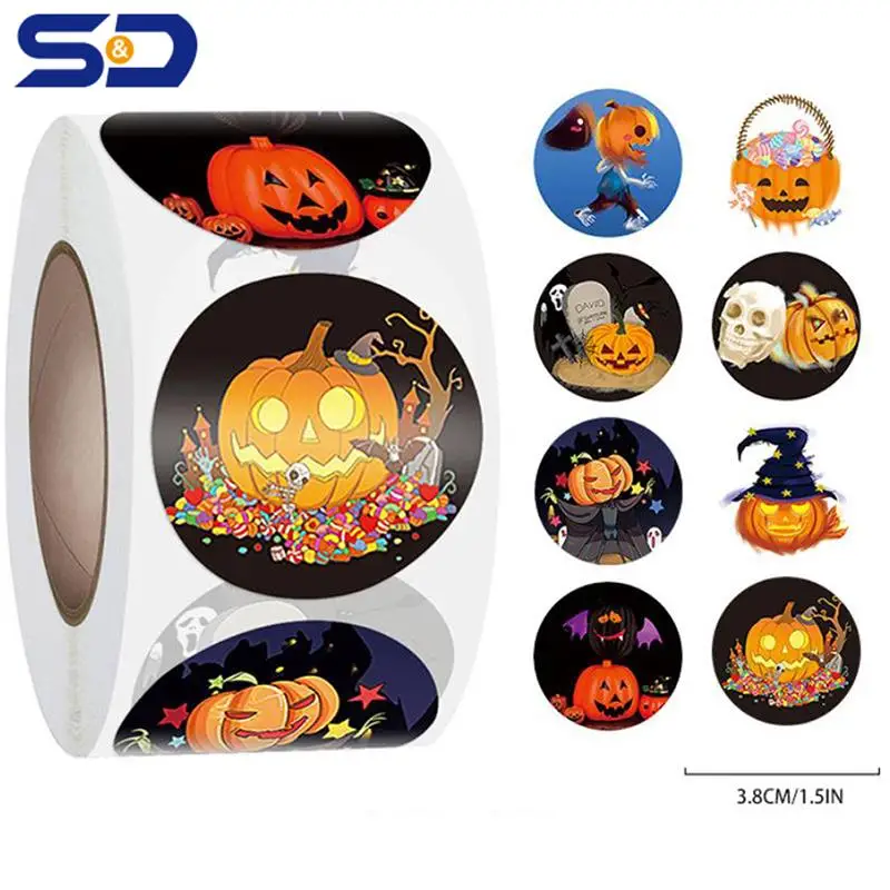 

500pcs 3.8cm Halloween Stickers Pumpkin Decoration Labels Round Sealing Stickers for Envelope Gift Boxes Packaging Paper Sticker