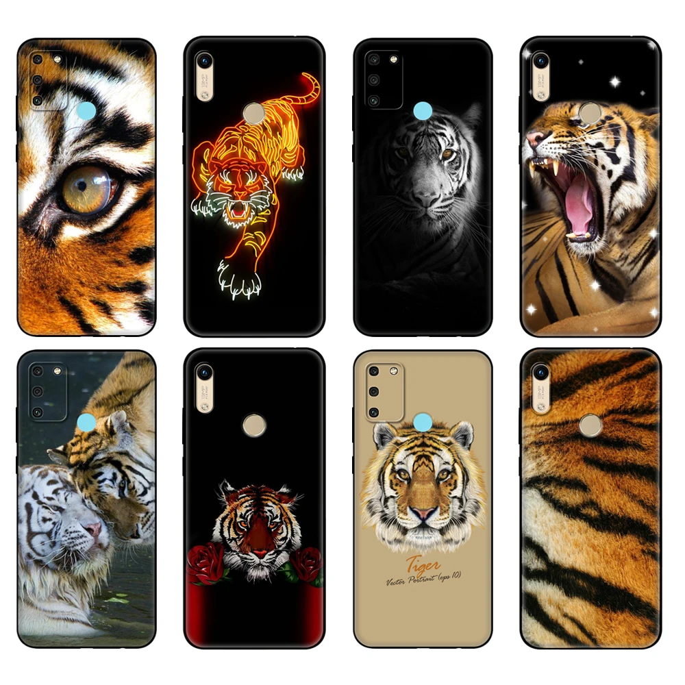 

Black tpu Case For Honor 8a Prime 8s 9 10X Lite 9A 9C 9X Premium Pro 9S Case Cover tiger Fashion Lovely Animal