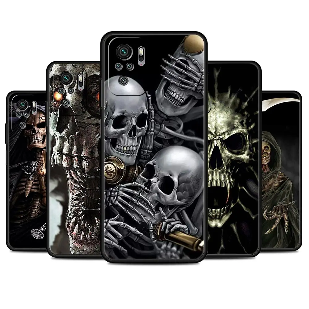 

Grim Reaper Skull Skeleton Case For Xiaomi Redmi Note 9S 9 8 10 Pro 11 7 8T 9C K40 7A Black TPU Soft Phone Cover Shell