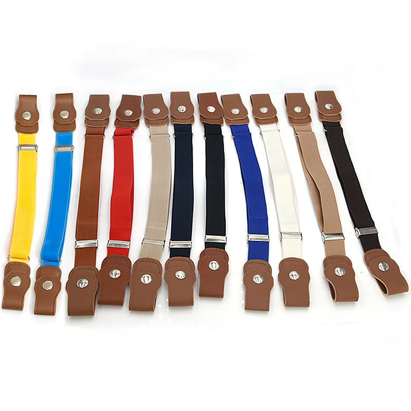 

For Girl Boy 1Pcs Faux Leather/Alloy No Buckle for Jeans Adjustable Ceinture Elastic Kids Belts Button Type