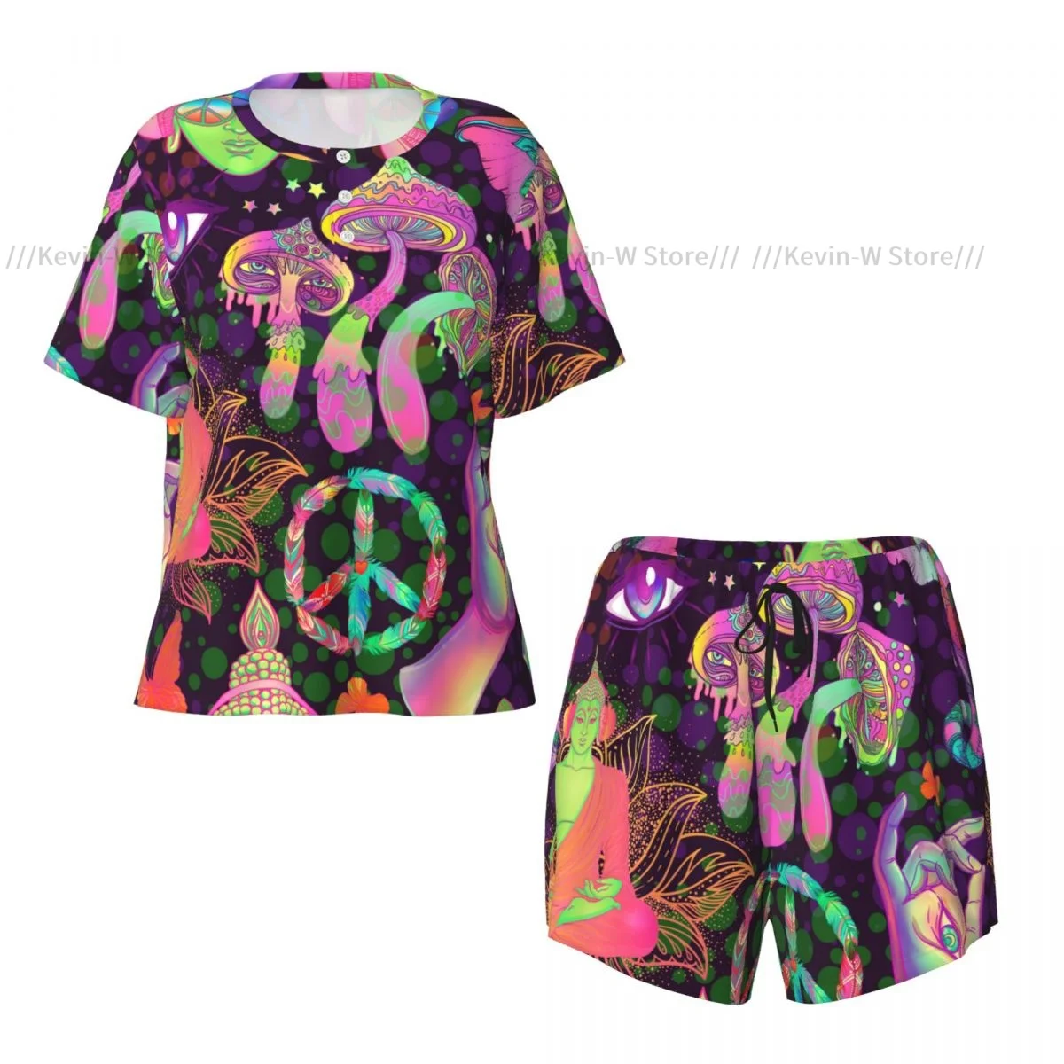 Женские пижамы с короткими рукавами триповые грибы знак мира бабочки комплект из