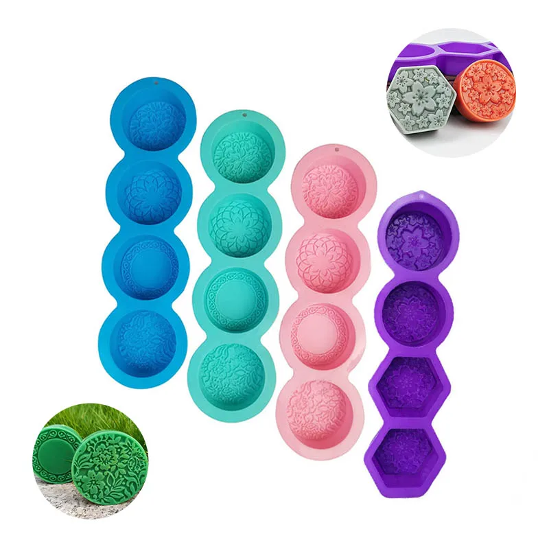 

4/6 Cavities Silicone Soap Molds Flowers Pattern Massage Therapy Bar Handmade Soap Form DIY Cake Pastry Baking Tools Candle Mold