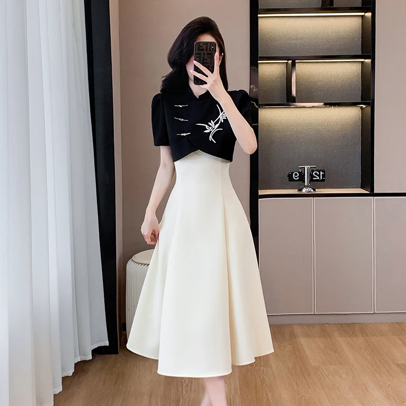 Летний комплект из двух предметов для женщин винтажные топы с китайской вышивкой