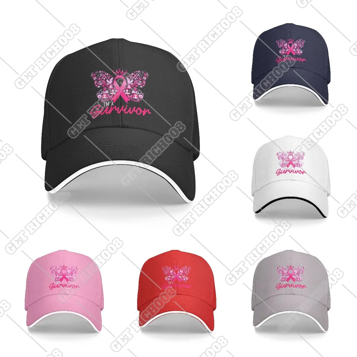 Женская кепка-Снэпбэк для взрослых, Повседневная Бейсболка с розовой бабочкой в стиле кэжуал