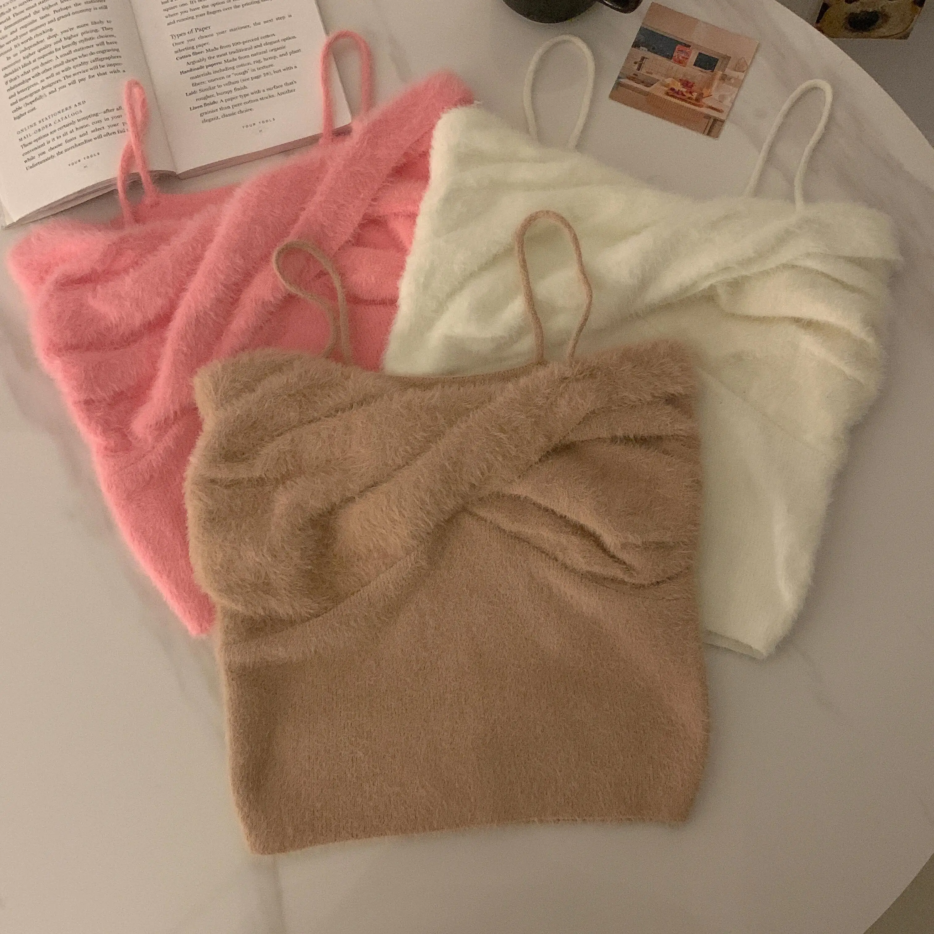 Нишевый женский топ-бандо без рукавов из искусственного меха норки