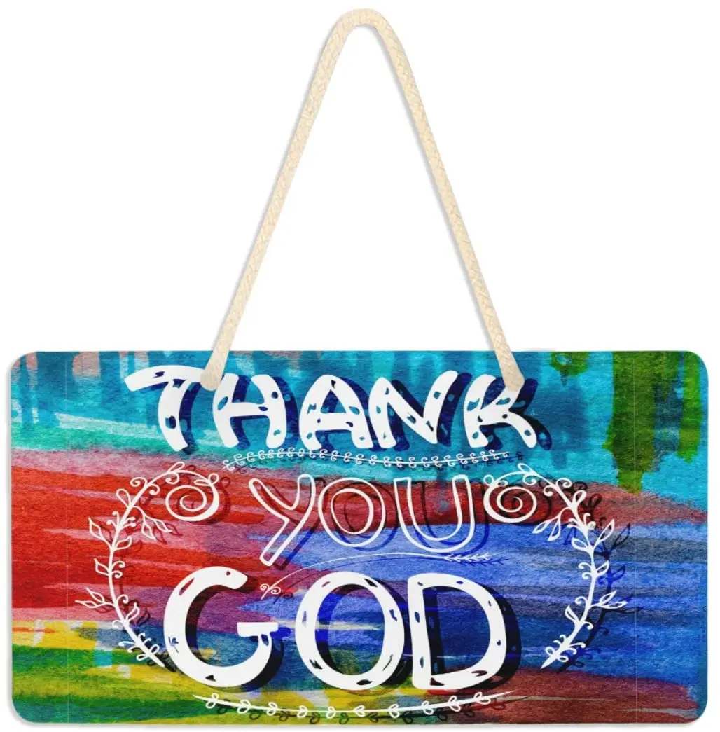 

Exnundod Thanksgiving Fall Decor Plaque Sign, Thank You God Wooden Hanging Door Sign 6x11 Inch Wood Home Decoration Wall Art