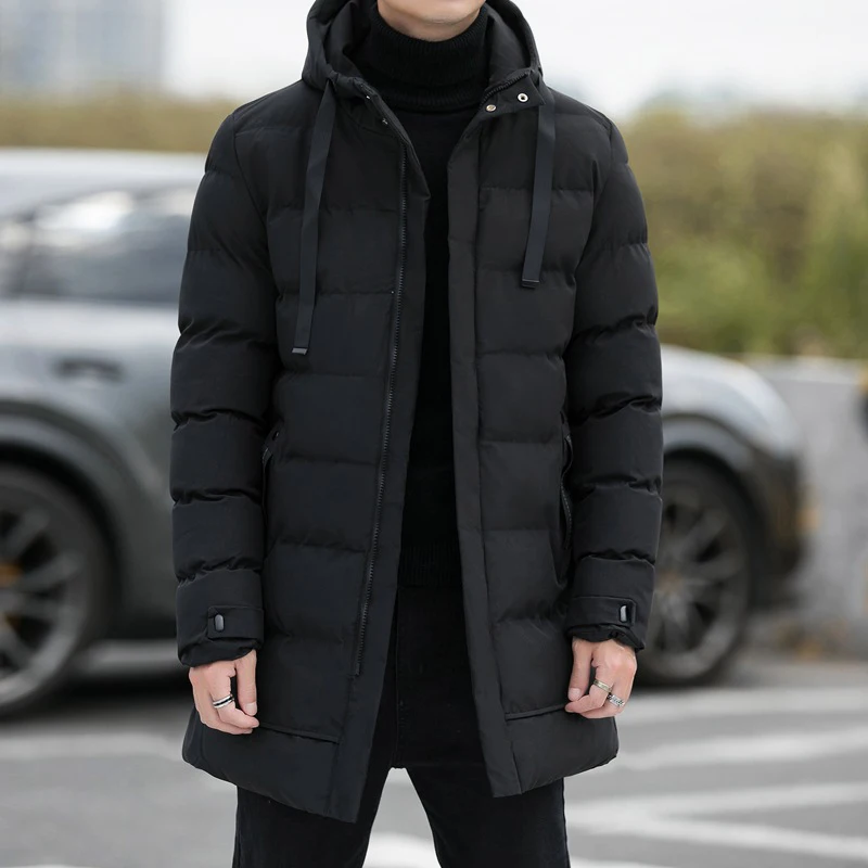 Men Warm Long Puffer Jacket Thicken Quilted Mid-length Hooded Coat Winter Casual Puffer Jacket Outwear Overcoat Coat Parka