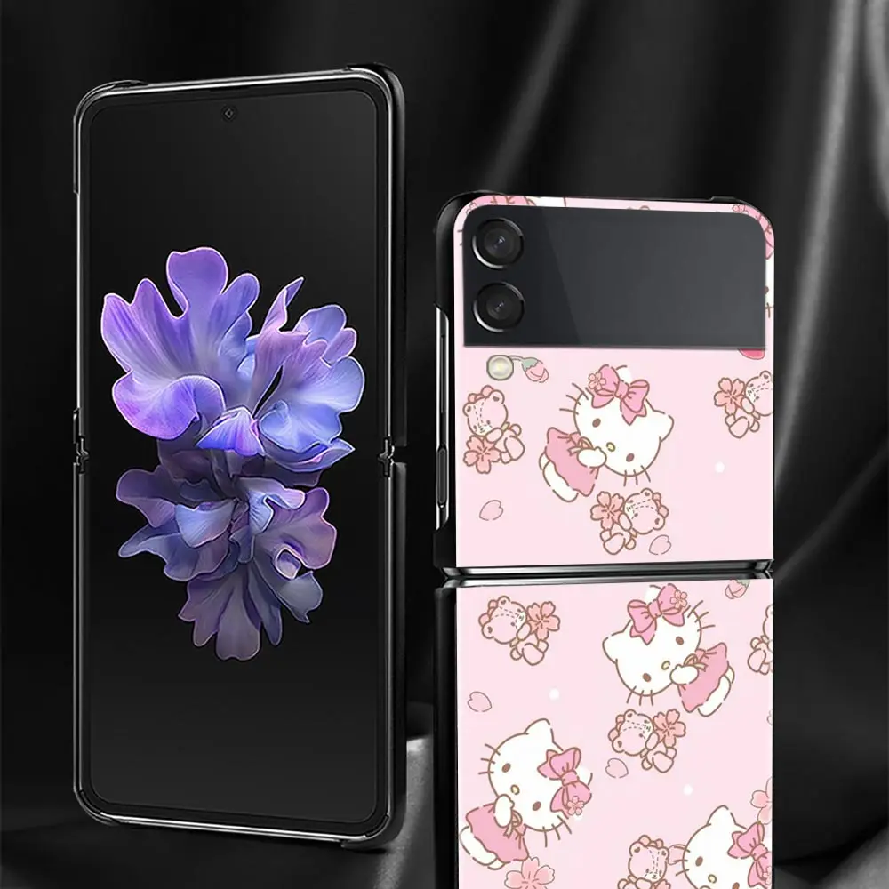 Розовый Стильный чехол с цветочным рисунком Hello Kitty для Samsung Galaxy Z флип-чехол