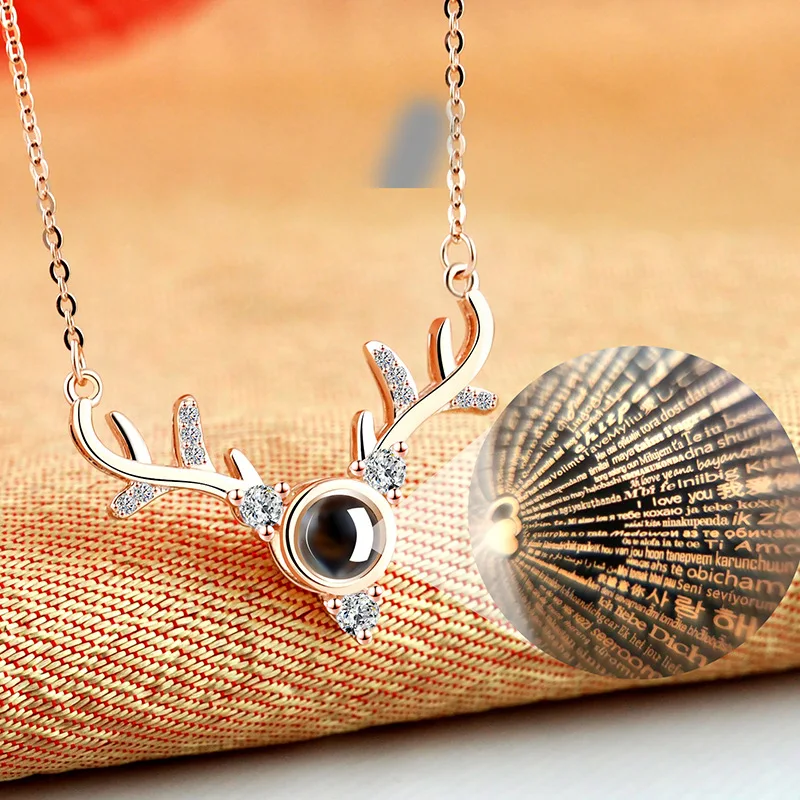 

S925 Sterling Silver Rose Gold Plated Antlers Projection Necklace Temperament Entry Lux a Deer Has Your Clavicle Chain Plated 20