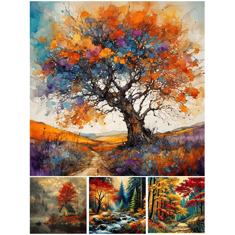 Квадратная алмазная живопись 5D DIY осенняя Кленовая фотография