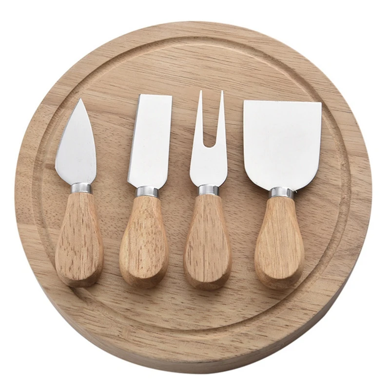 

4Pcs Stainless Steel Cheese Knives,Oak Handle Cheese Cutter,Cheese Board Butter Spatula,Kitchen Cheese Tools