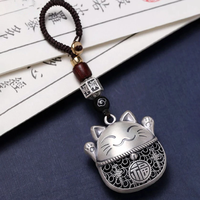 

1PC Lovely Lucky Cat Vintage Braided Rope Keychain Accessories Car Ornament Fashion Car Pendant Car Accessories Lucky Key Rings
