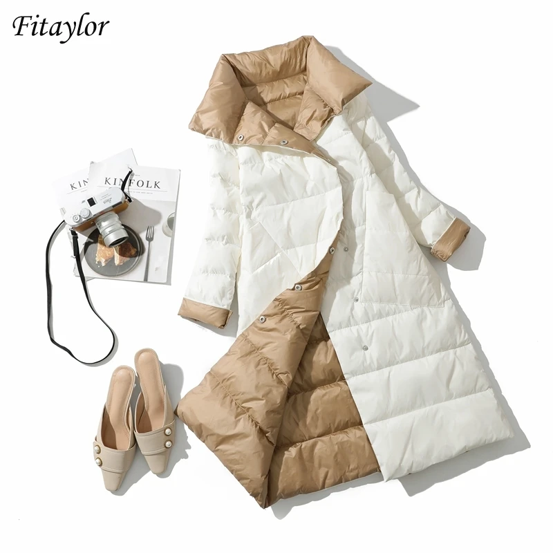 

Fitaylor 2022 зимние Vrouwen Coltrui Witte Eend Down Jas двубортные Warme парка dubbelhoudig Down Lange Jas