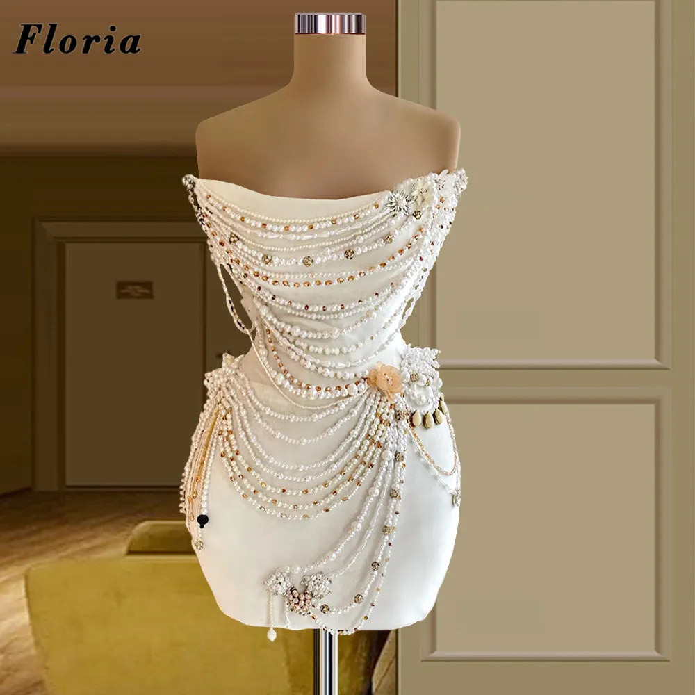 

Женское атласное платье с жемчугом, без бретелек