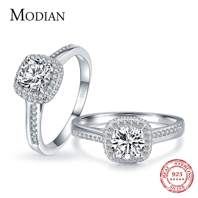 Modian Genuine 925 Sterling Silver Round Clear Cubic Zirconia Engagement Rings For Women Wedding Promise Statement Jewelry Gift