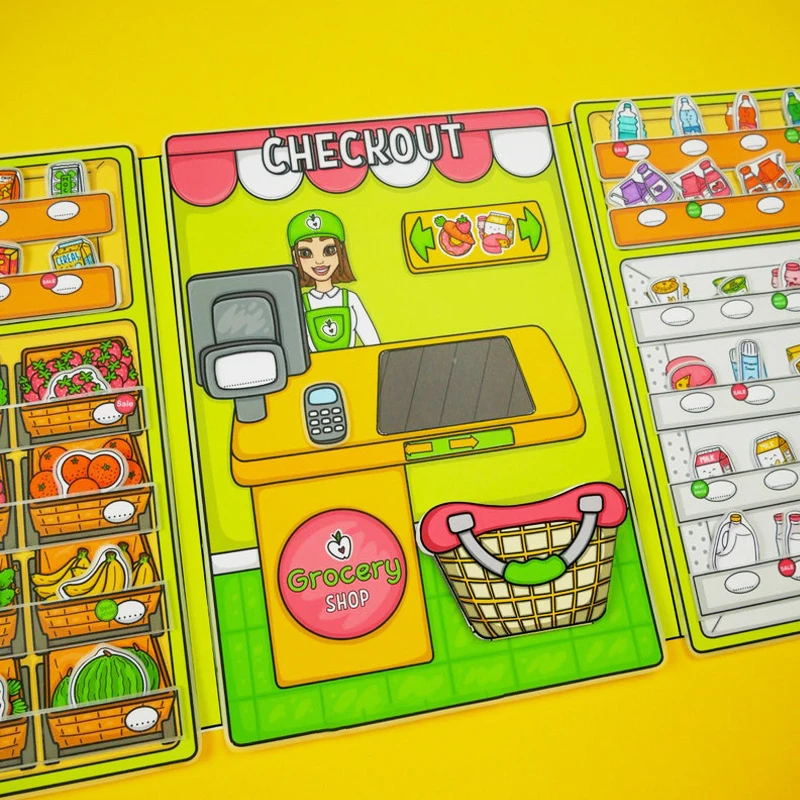 

Simulation Grocery Shop Quiet Book Supermarket Sticker Books Children's Handmade Puzzle Toys Parent-Child Interaction Toy